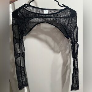 Black Mesh Long Sleeve Top